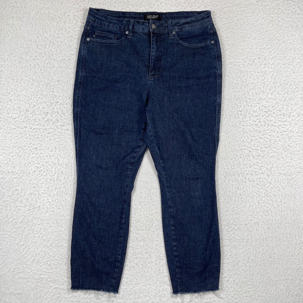 Judy Blue Skinny Jeans Womens 16W Dark Blue Raw Hem High Rise Stretch JB88703 DK